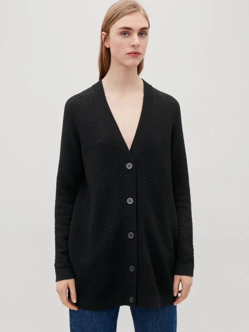 COS Textured Long Cotton Cardigan Sweater